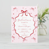 Whimsical Pink Red Bow Heart Galentine's Party Einladung (Stehend Vorderseite)