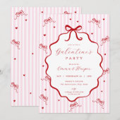 Whimsical Pink Red Bow Heart Galentine's Party Einladung (Vorne/Hinten)