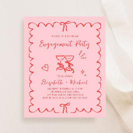 Whimsical Pink Red Engagement Party Invitation