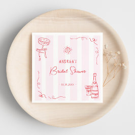 Whimsical Pink & Red Hand Drawn Bridal Shower Serviette