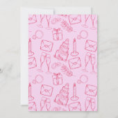 Whimsical Pink & Red Hand-Drawn Wedding Einladung (Rückseite)