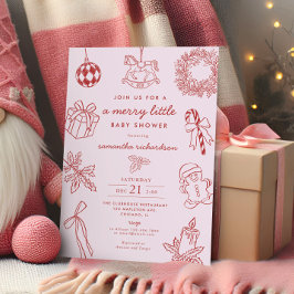 Whimsical pink red Merry little girl baby shower Einladung