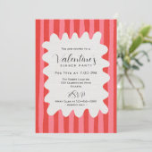 Whimsical Pink Red Wavy Frame Valentines Dinner Einladung (Stehend Vorderseite)