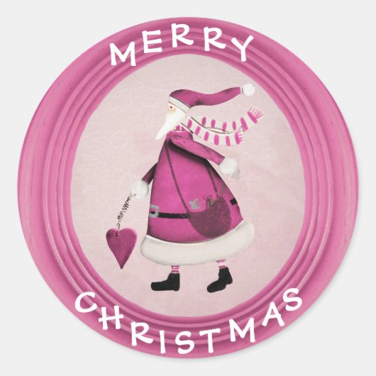 Whimsical Pink Retro Santa Stickers (Vorderseite)