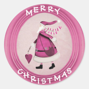 Whimsical Pink Retro Santa Stickers