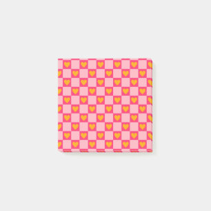Whimsical Pink-Rot-Herz-Schachbrett-Retro Post-it Klebezettel