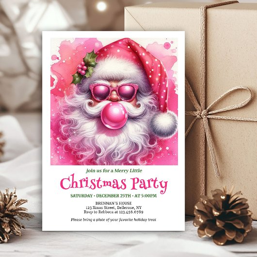 Whimsical Pink Santa Bubble Gum Funny Christmas Einladung