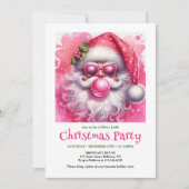 Whimsical Pink Santa Bubble Gum Funny Christmas Einladung (Vorderseite)