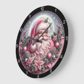 Whimsical Pink Santa Christmas Grafik Große Wanduhr (Winkel)