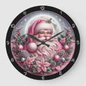 Whimsical Pink Santa Christmas Grafik Große Wanduhr (Vorderseite)