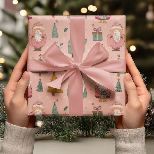 Whimsical Pink Santa Geschenkpapier