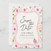 Whimsical Pink Save the Date Wedding Design Einladung (Vorderseite)