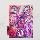 WHIMSICAL PINK SCHNÖRKEL HERZFLORALLES MONOGRAMM EINLADUNG (Vorne/Hinten)