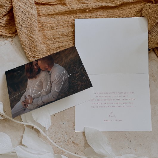 Whimsical Pink Schriftart Klappendusche Foto Dankeskarte