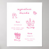 Whimsical Pink Signature Drinks Hochzeit Poster (Vorne)