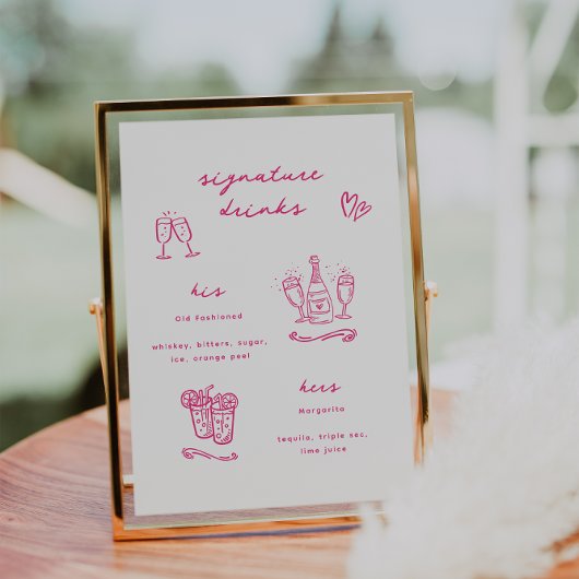 Whimsical Pink Signature Drinks Hochzeit Poster