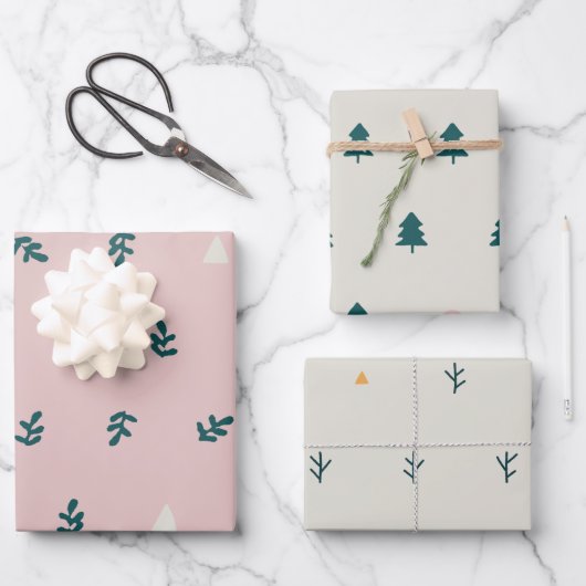 Whimsical Pink skandinavisches Weihnachtsfest Bota Geschenkpapier Set (Vorderseite)