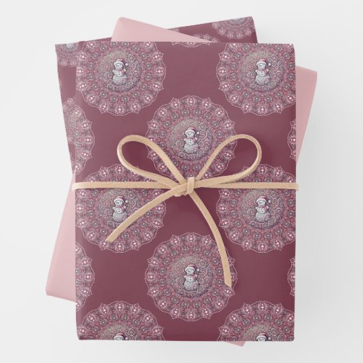 Whimsical Pink Snowman Classic Polka Dot Mandala Geschenkpapier Set (Beispiel)