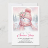 Whimsical Pink Snowman Digital Christmas Invite Einladung (Vorderseite)