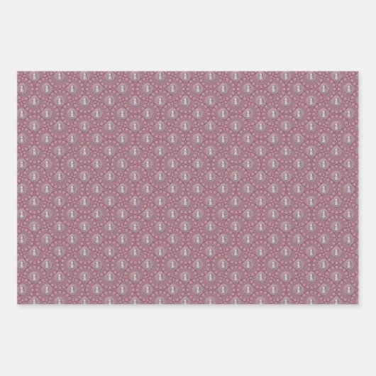 Whimsical Pink Snowman Mandala Art Deco Ogee Fans Geschenkpapier Set (Vorderseite 3)