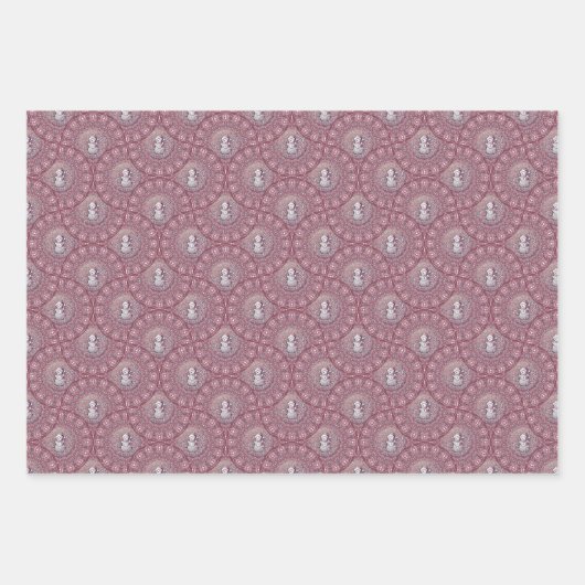 Whimsical Pink Snowman Mandala Art Deco Ogee Fans Geschenkpapier Set (Vorderseite)