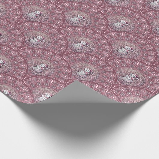 Whimsical Pink Snowman Mandala Art Deco Scallop Geschenkpapier (Ecke)