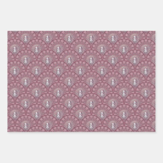 Whimsical Pink Snowman Mandala Art Deco Scallop Geschenkpapier Set (Vorderseite 3)