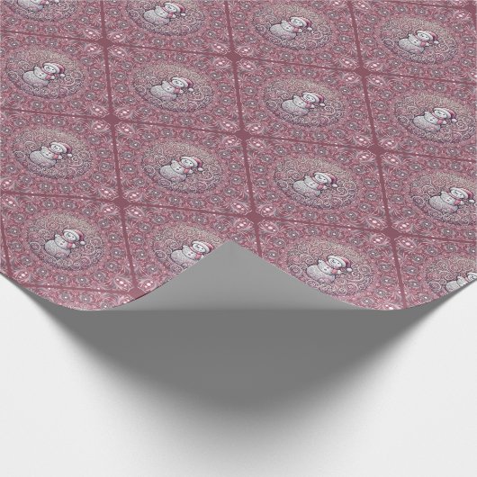 Whimsical Pink Snowman Mandala Geo Diamond Tile Geschenkpapier (Ecke)