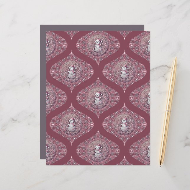 Whimsical Pink Snowman Mandala Ogee Scrapbook (Vorderseite/Rückseite Beispiel)