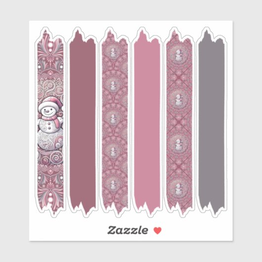 Whimsical Pink Snowman Mandala Patterns Washi Tape Aufkleber (Blatt)