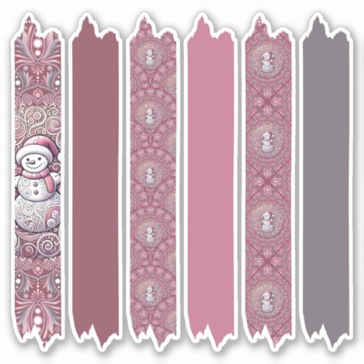 Whimsical Pink Snowman Mandala Patterns Washi Tape Aufkleber (Vorderseite)