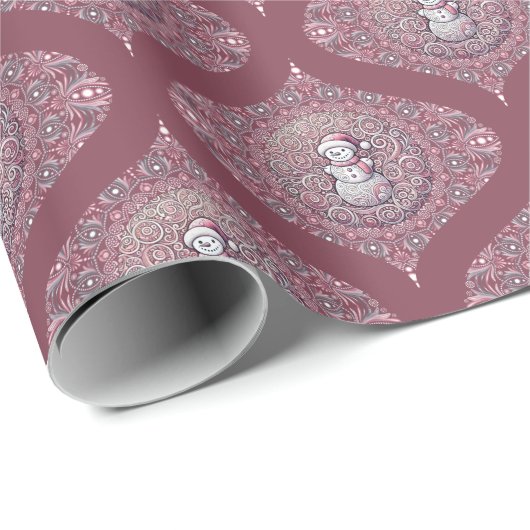 Whimsical Pink Snowman Mandala Retro Ogee Damask Geschenkpapier (Rolleneckpunkt)