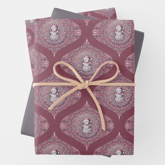 Whimsical Pink Snowman Mandala Retro Ogee Damask Geschenkpapier Set (Beispiel)