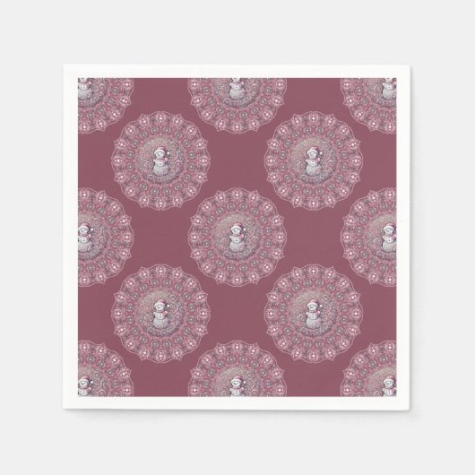Whimsical Pink Snowman Polka Dot Mandala Decoupage Serviette (Vorderseite)