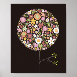 Whimsical Pink Spring Flowers Pop Tree Kinderzimme Poster