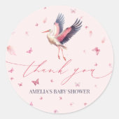 Whimsical Pink Stork Baby Shower Stickers (Vorderseite)