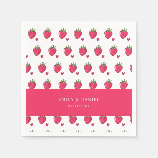 Whimsical Pink Strawberry Wedding Napkins Serviette (Vorderseite)