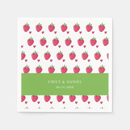 Whimsical Pink Strawberry Wedding Napkins Serviette (Vorderseite)
