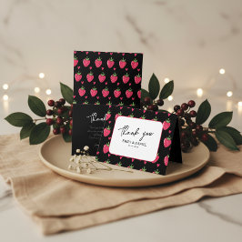 Whimsical Pink Strawberry wedding Thank You Card Dankeskarte