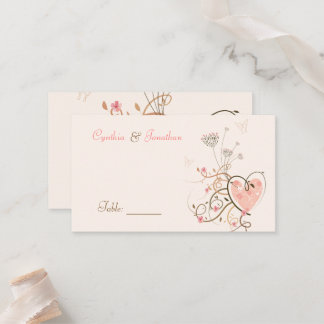 Whimsical Pink Sweet Heart Butterfly Swirl Hochzei Platzkarte