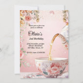 Whimsical Pink Tea Party Floral Birthday  Einladung (Vorderseite)