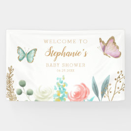 Whimsical Pink und Gold Butterfly Baby Dusche Banner
