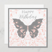Whimsical Pink und Grau Butterfly Mitteilungskarte (Vorne/Hinten)