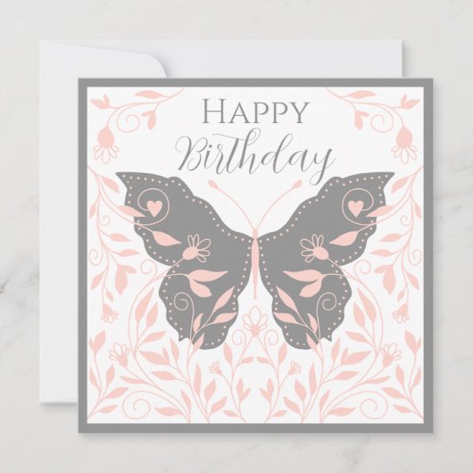 Whimsical Pink und Grau Butterfly Mitteilungskarte (Vorderseite)