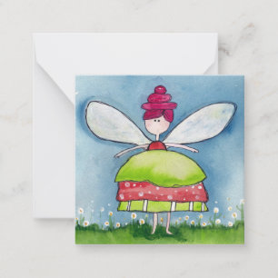 Whimsical Pink und Green Watercolor Fairy Mitteilungskarte