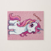 Whimsical Pink Unicorn Personalisiert Kids Puzzle (Horizontal)