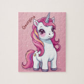 Whimsical Pink Unicorn Personalisiert Kids Puzzle (Vertikal)