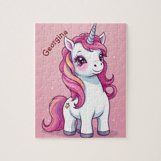 Whimsical Pink Unicorn Personalisiert Kids Puzzle (Vertikal)