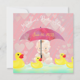 Whimsical Pink Vintag Ducky Umbrella Baby Dusche Einladung