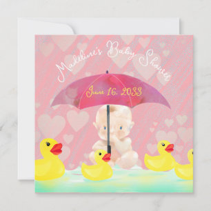 Whimsical Pink Vintag Ducky Umbrella Baby Dusche Einladung